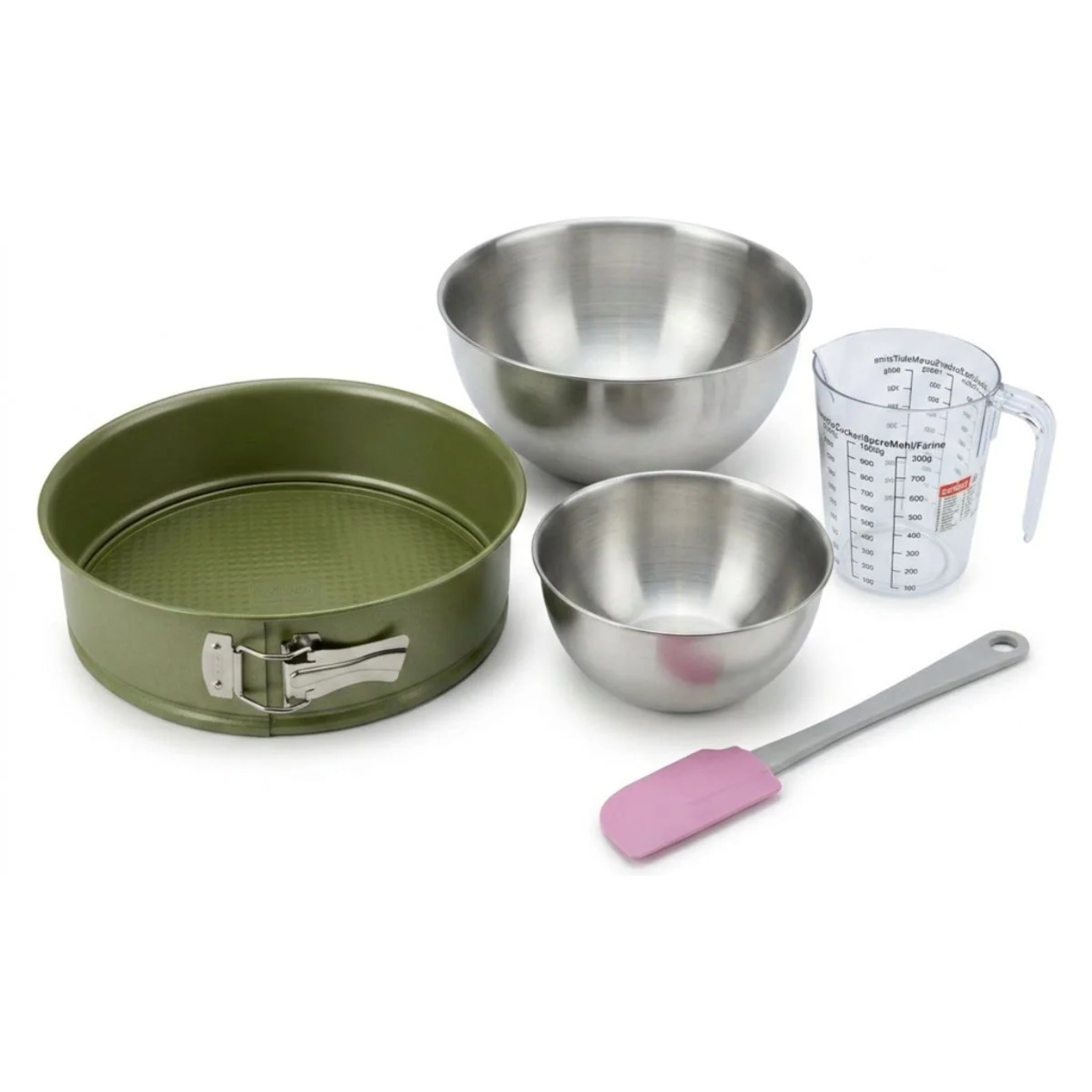 Set pâtisserie avec moule à manqué revêtement cire de carnauba, 2 bols à mixer, verre mesureur et spatule Zenker