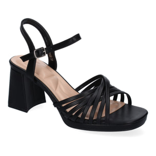 Sandalia de Tacon Ancho para Mujer, Comodo, Pala con Tiras Enredadas