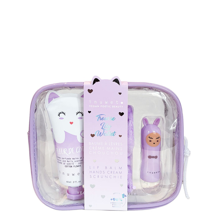 Lily Wallet - Trousse Baume à Lèvres parfum Guimauve + Crème Mains 60 + 1 Chouchou