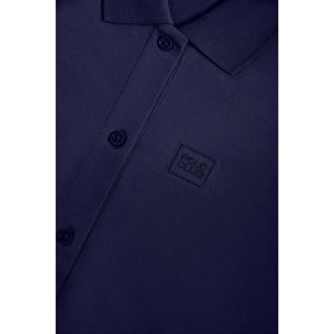 Vestido midi azul marino con logo bordado al tono