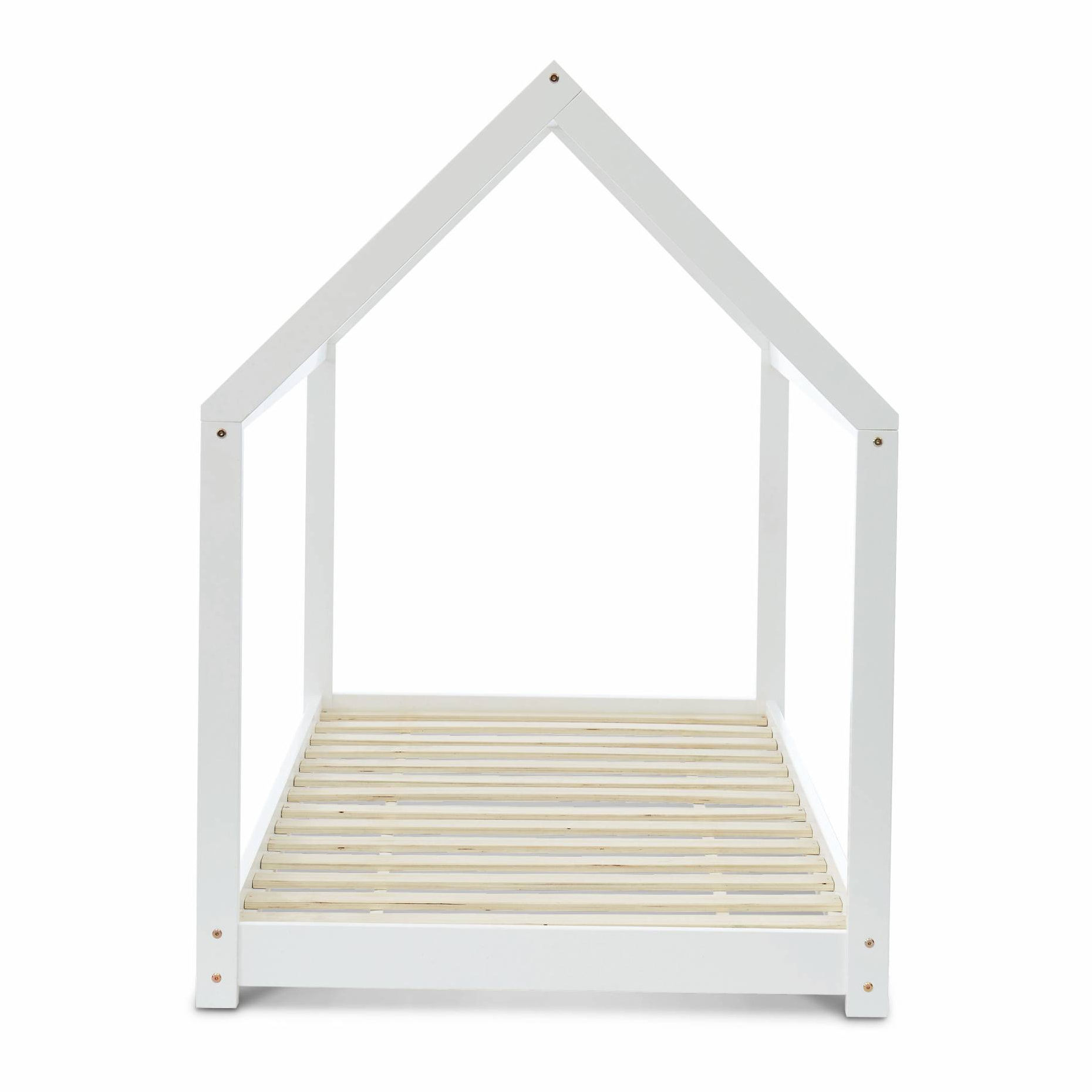 Lit cabane Montessori. bois massif en pin naturel blanc - Tobias - sommier inclus. 90 x 190 cm