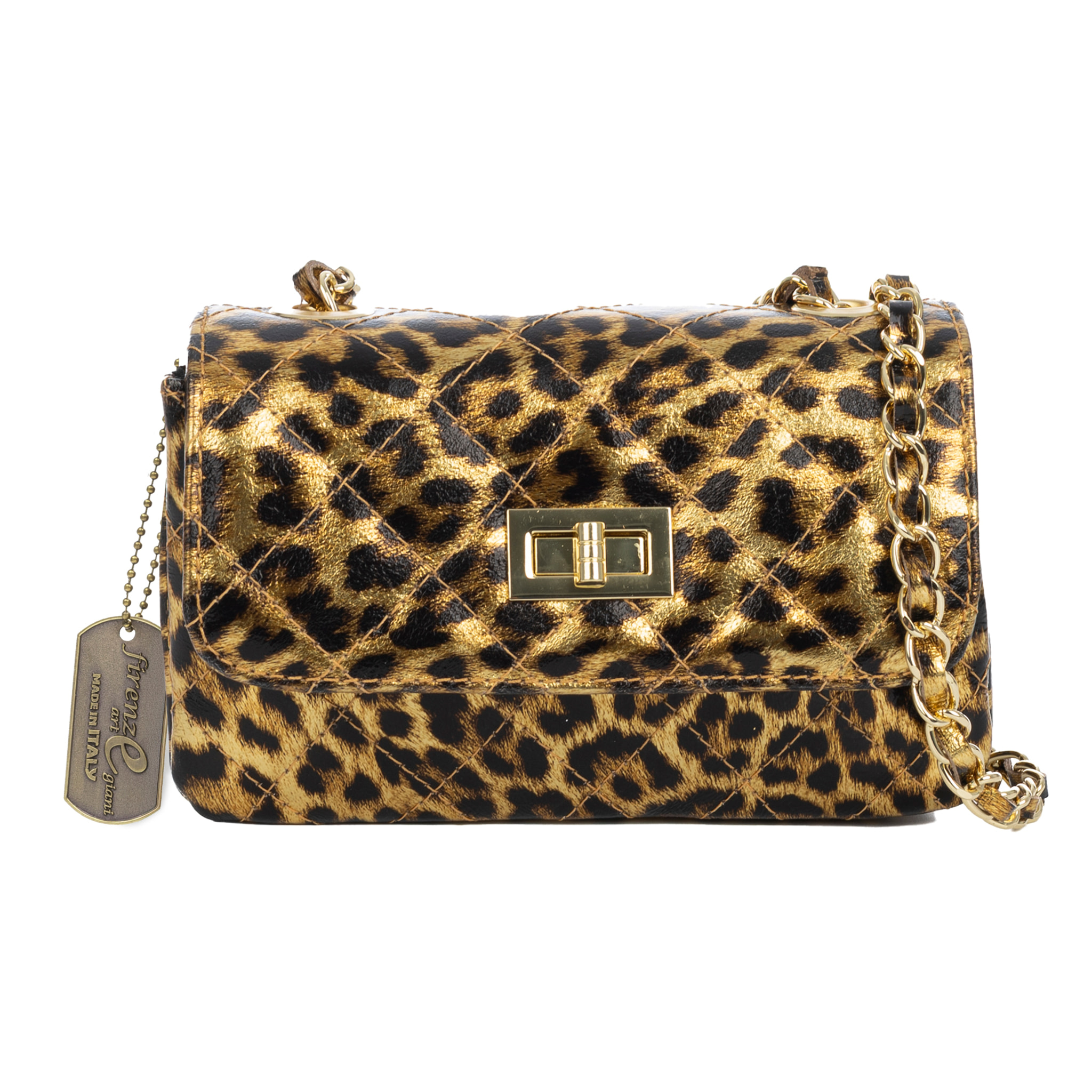 Amaro bolso bandolera mujer. Piel auténtica Gamuza acolchada, animal print leopardo, lacado brillante.