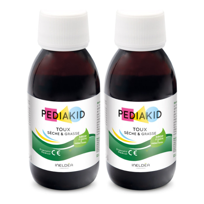 PEDIAKID - Toux Sèche & Grasse - Formule Exclusive au Sirop d'Agave - Calme la Toux - Soulage l'irritations de la Gorge - Arôme Naturel Citron - Lot de 2 flacons 125 ml