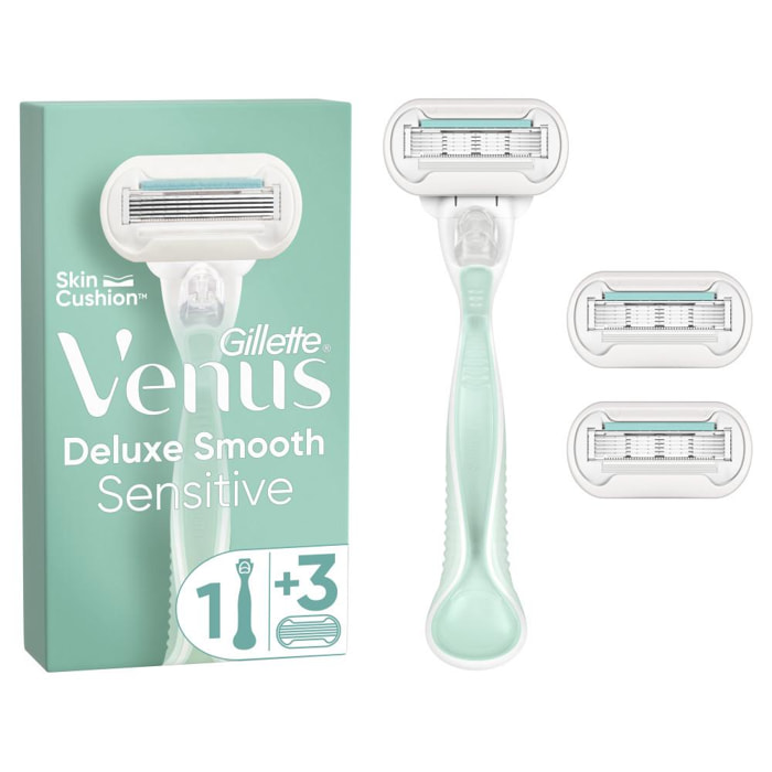 Gillette Venus Deluxe Smooth Sensitive, Pour Femme, 1 Manche, 2 Recharges De Lames, a 5 Lames