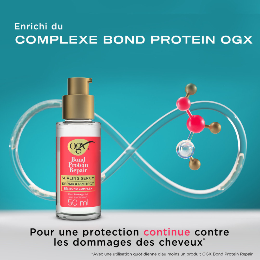 OGX Bond Protein Repair Sealing Serum, 50ml – Sérum réparateur cheveux secs et abîmés, anti-frizz, renforce et lisse sans alourd