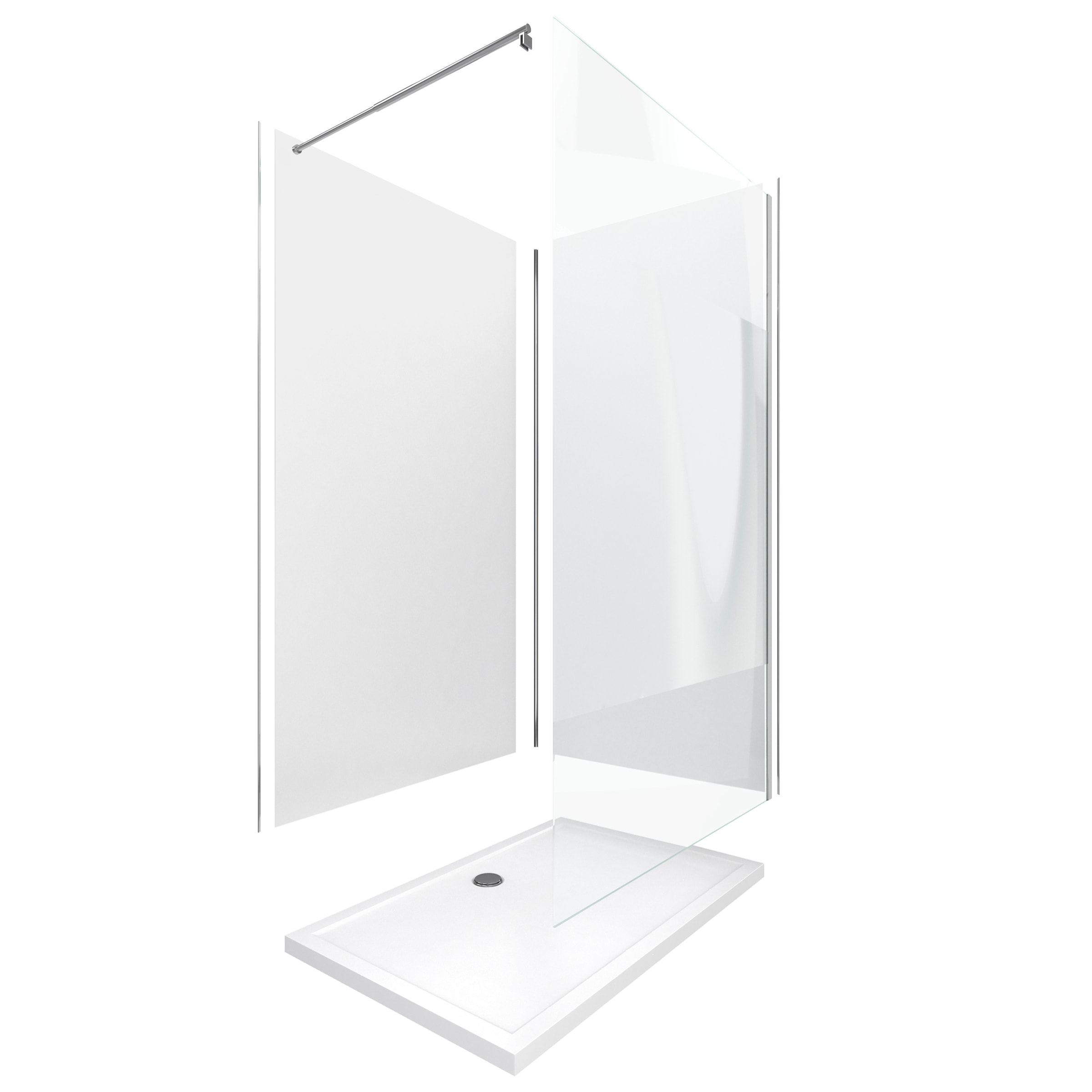 Pack douche à l'Italienne 90x120 - Kit Panneaux muraux Blanc/Chrome + receveur + Paroi Depolie 8 mm