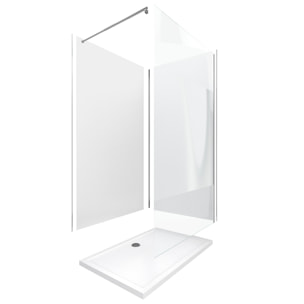 Pack douche à l'Italienne 90x120 - Kit Panneaux muraux Blanc/Chrome + receveur + Paroi Depolie 8 mm