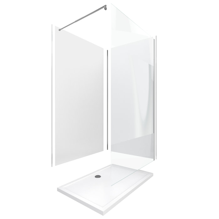 Pack douche à l'Italienne 90x120 - Kit Panneaux muraux Blanc/Chrome + receveur + Paroi Depolie 8 mm