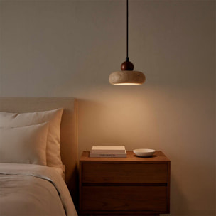 Suspension design ronde en travertin et bois effet noyer TIVOLI
