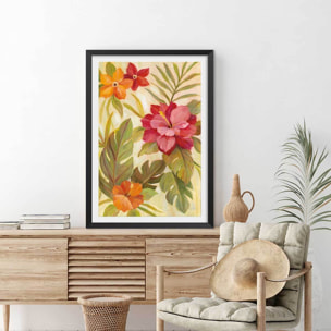 Poster Fleurs corail Affiche + cadre en bois - Noir