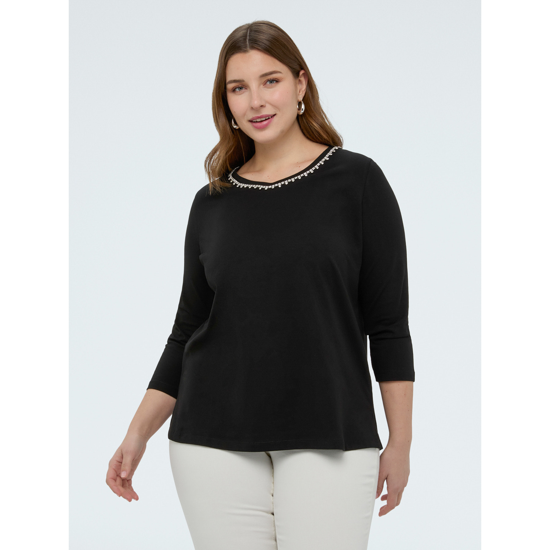 Fiorella Rubino - T-shirt in jersey di cotone con crystal - Nero