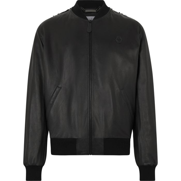 PHILIPP PLEIN Leather Bomber Dragon Skull