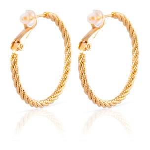 Pendientes de aro trenzado de cobre con baño de oro auténtico y acabado brillante, 30 mm, cierre catalán de plata de ley 925 con acabado dorado electroplateado.