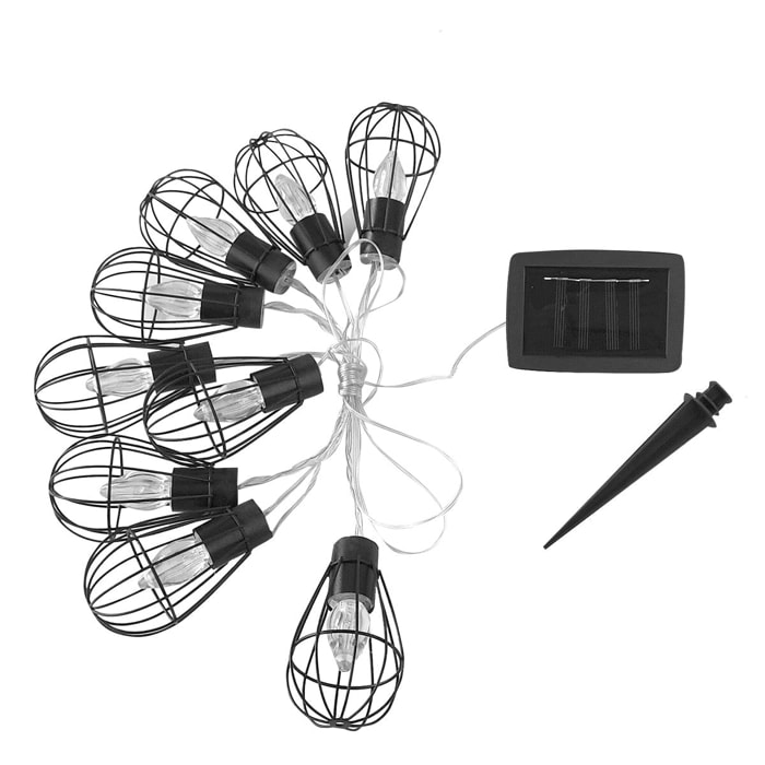 Guirlande lumineuse solaire acier cage 10 ampoules LED blanc chaud KENY 3.80m