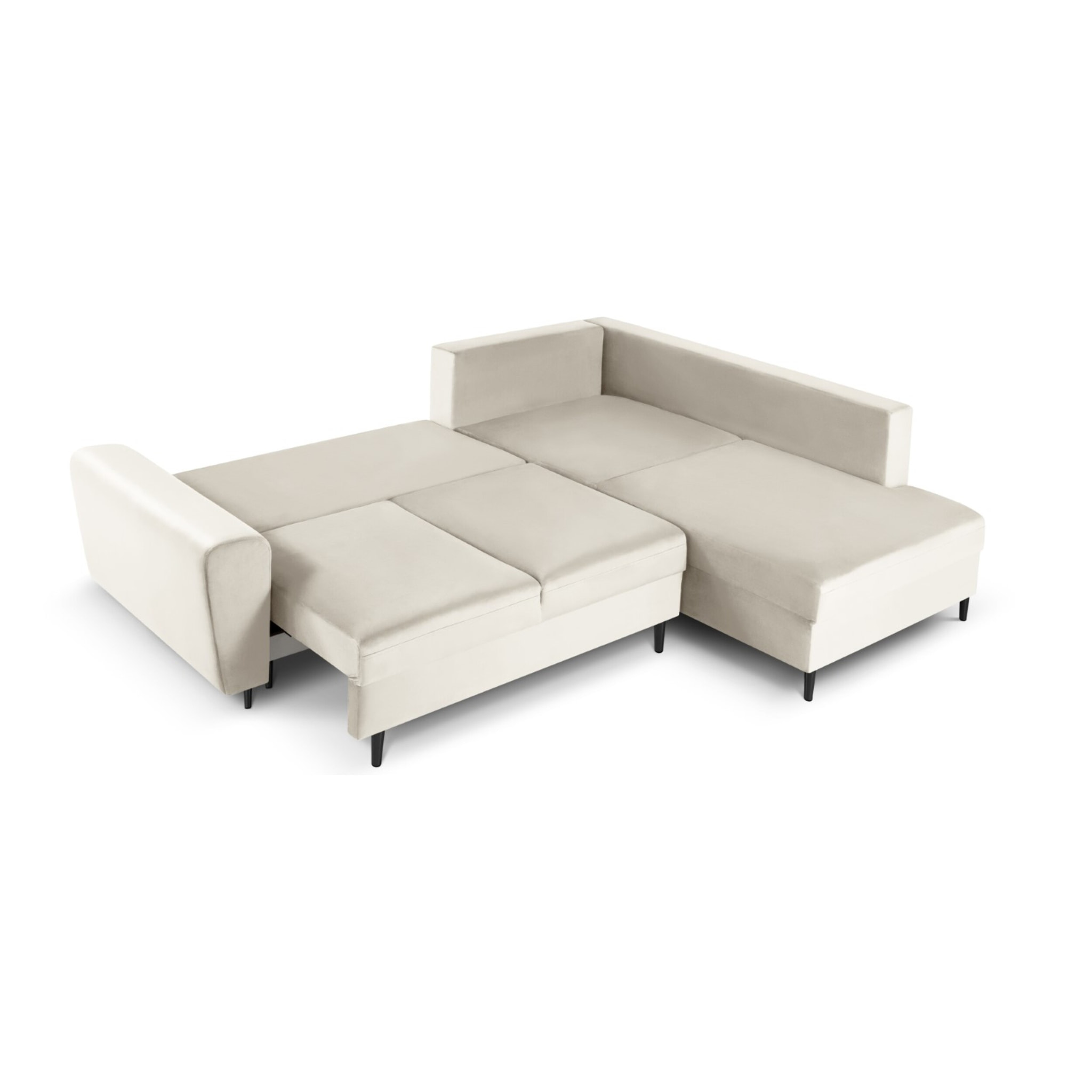 Canapé d'angle droit convertible avec coffre de rangement "Kyoto" 5 places en velours beige clair