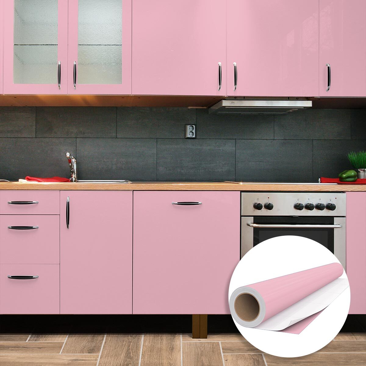 Rouleau adhésif décoratif Vinyle au Mètre - Rose poudre - Sticker Lavable Imperméable Mur Cuisine Meubles