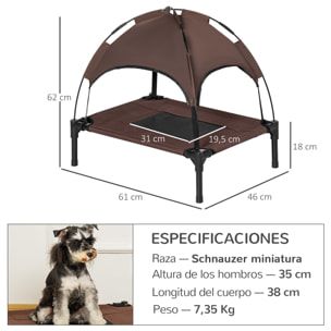 Cama Elevada para Mascotas Portátil con Toldo Extraíble Tela Transpirable al Aire Libre para Interior y Exterior 61x46x62 cm Café