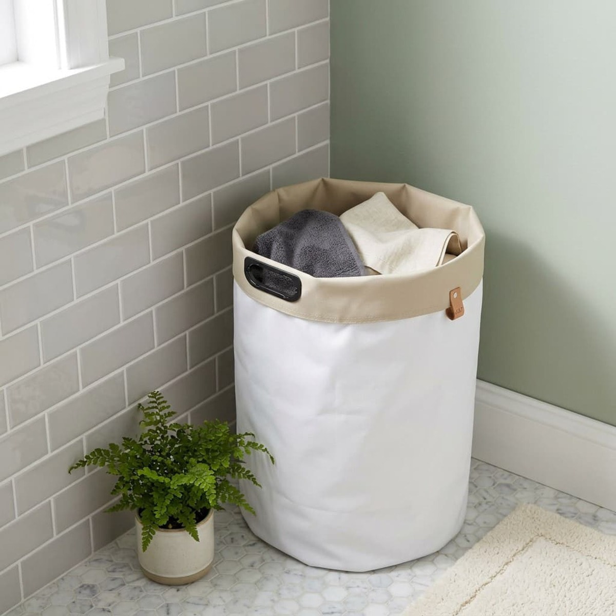 35x60x35 cm panier à linge réversible 73,5 L, polyester, blanc/beige (SATDKOSBBE)
