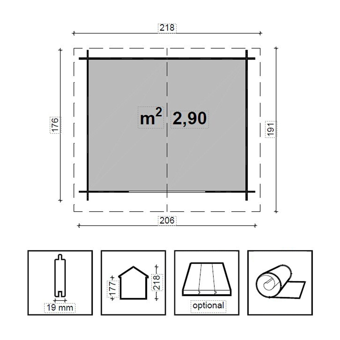 Clara - Casetta da giardino in legno di pino 206x176 cm