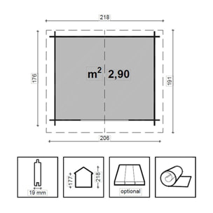 Clara - Casetta da giardino in legno di pino 206x176 cm