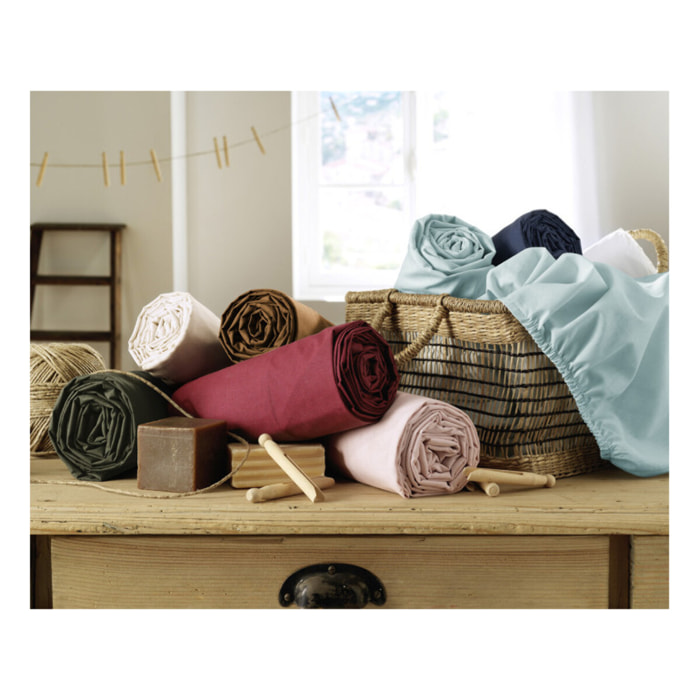 Drap housse 90 x 190 cm en coton avec bonnet H. 30 cm - AMBRE