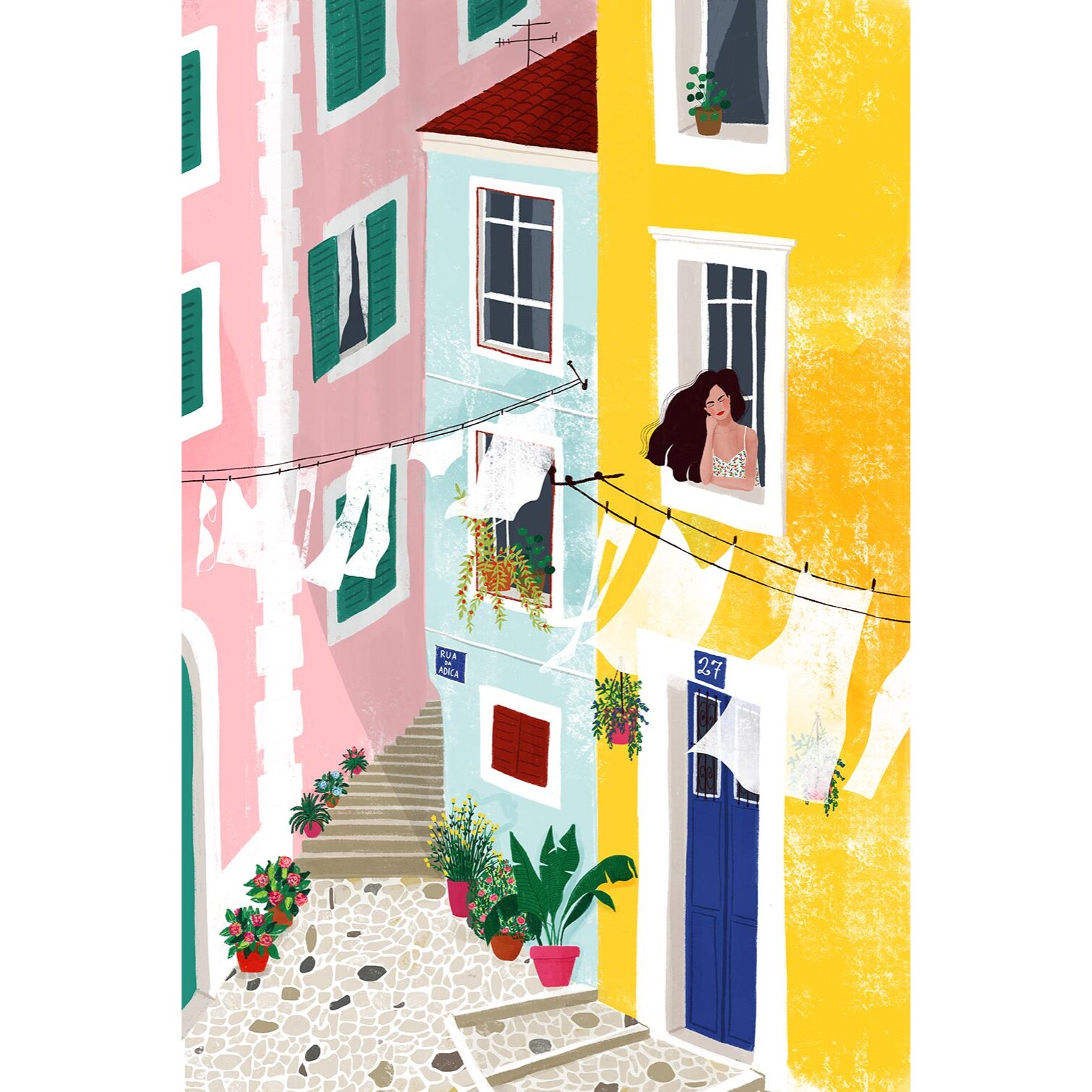 Tableau art linges aux fenetres dans le sud  Tableau plexiglas