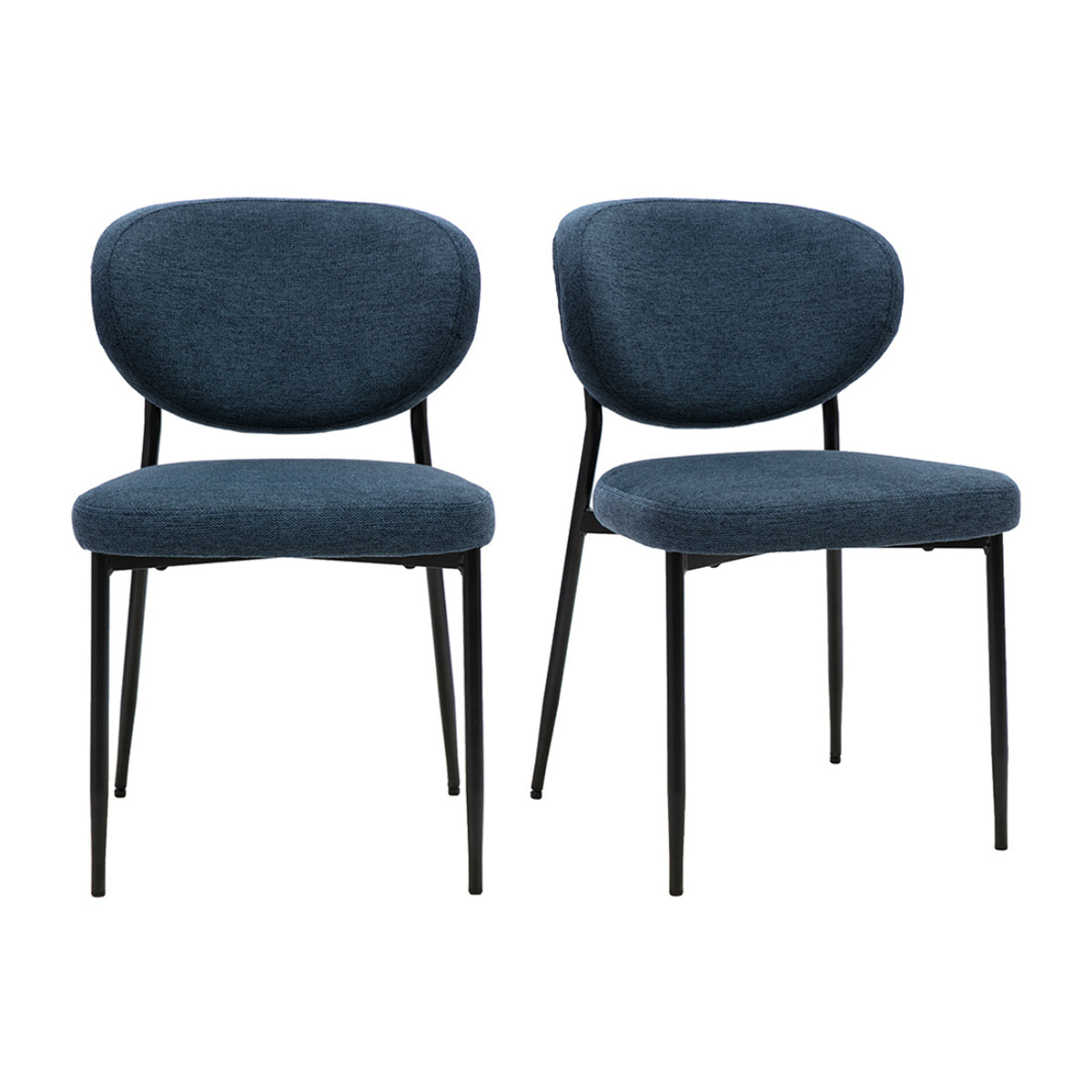 Chaises en tissu effet velours texturé bleu foncé et métal noir (lot de 2) BREKA