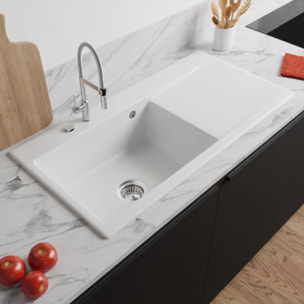 Evier a encastrer 1 bac Subway Style 60 egouttoir à droite vidage manuel Blanc CeramicPlus