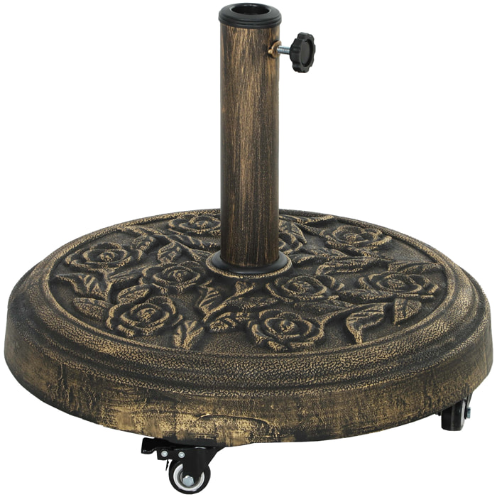 Base para Sombrilla Redonda Soporte para Parasol con Ruedas Pie para Sombrilla Relleno de Cemento Peso 21 kg para Jardín Terraza Bronce
