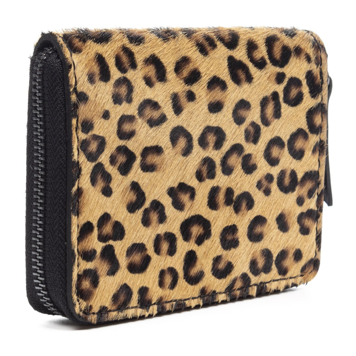 Onesta cartera mujer. Piel auténtica Cavallino leopardo.