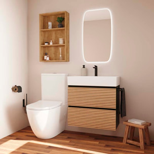 Conjunto de Baño YINU | 70 cm Negro - Solomon | Fondo 36 cm | Dos Cajones | Lavabo Encastrado | No incluye Espejo | Mueble Montado | Alday