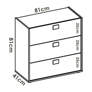 Cassettiera Sella, Settimanale per camera da letto, Comò con 3 cassetti, 80x43h81 cm, Rovere e Bianco