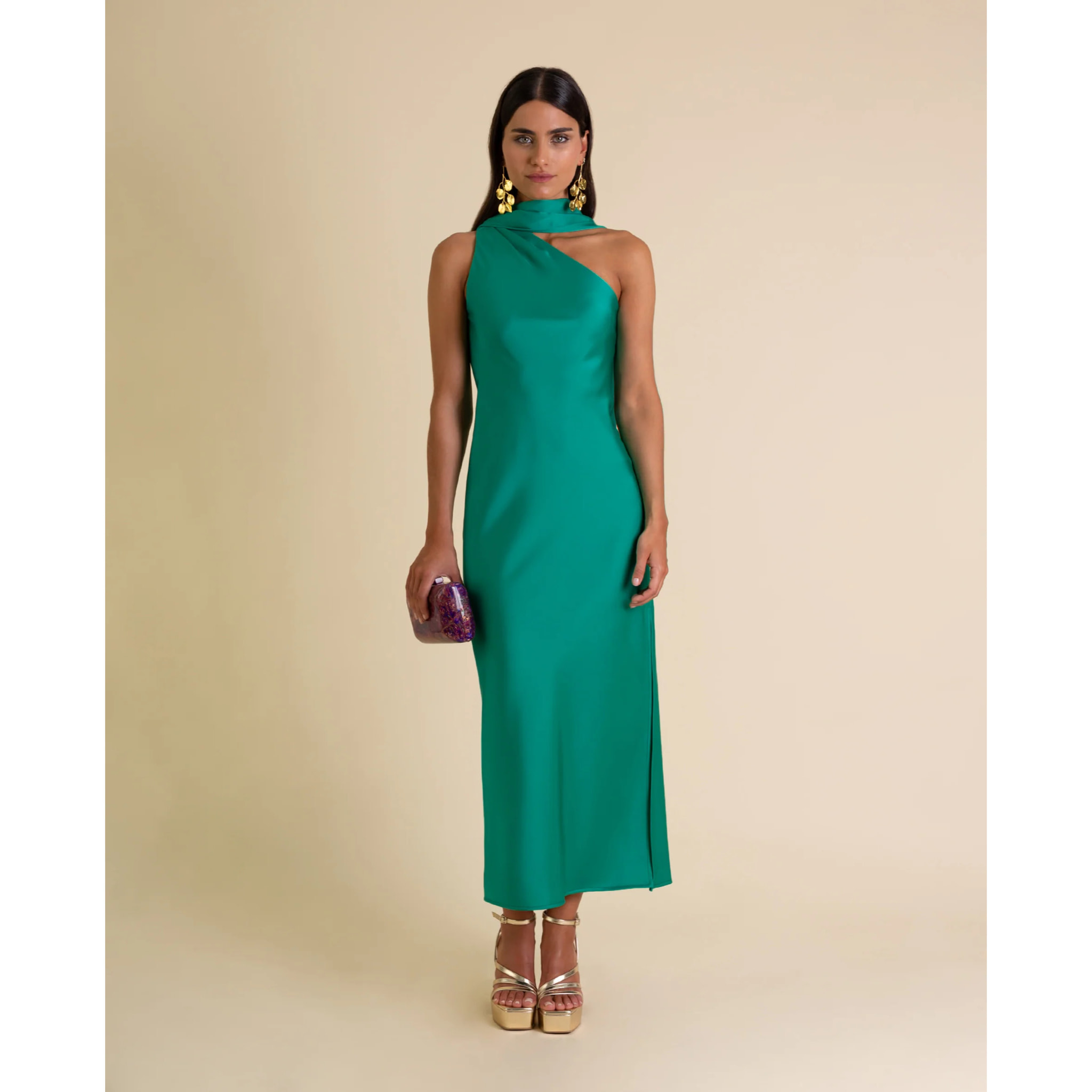 Vestido midi asimétrico con lazada