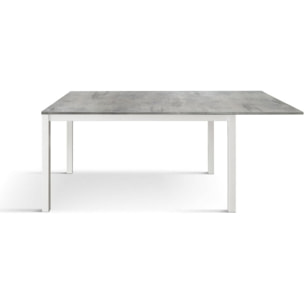 Tavolo TROPEA in legno, finitura grigio cemento e base in metallo verniciato bianco, allungabile 140x80 cm - 190x80 cm