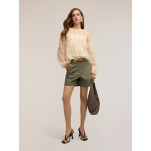 Motivi - Shorts de talle alto en algodón - Verde militare