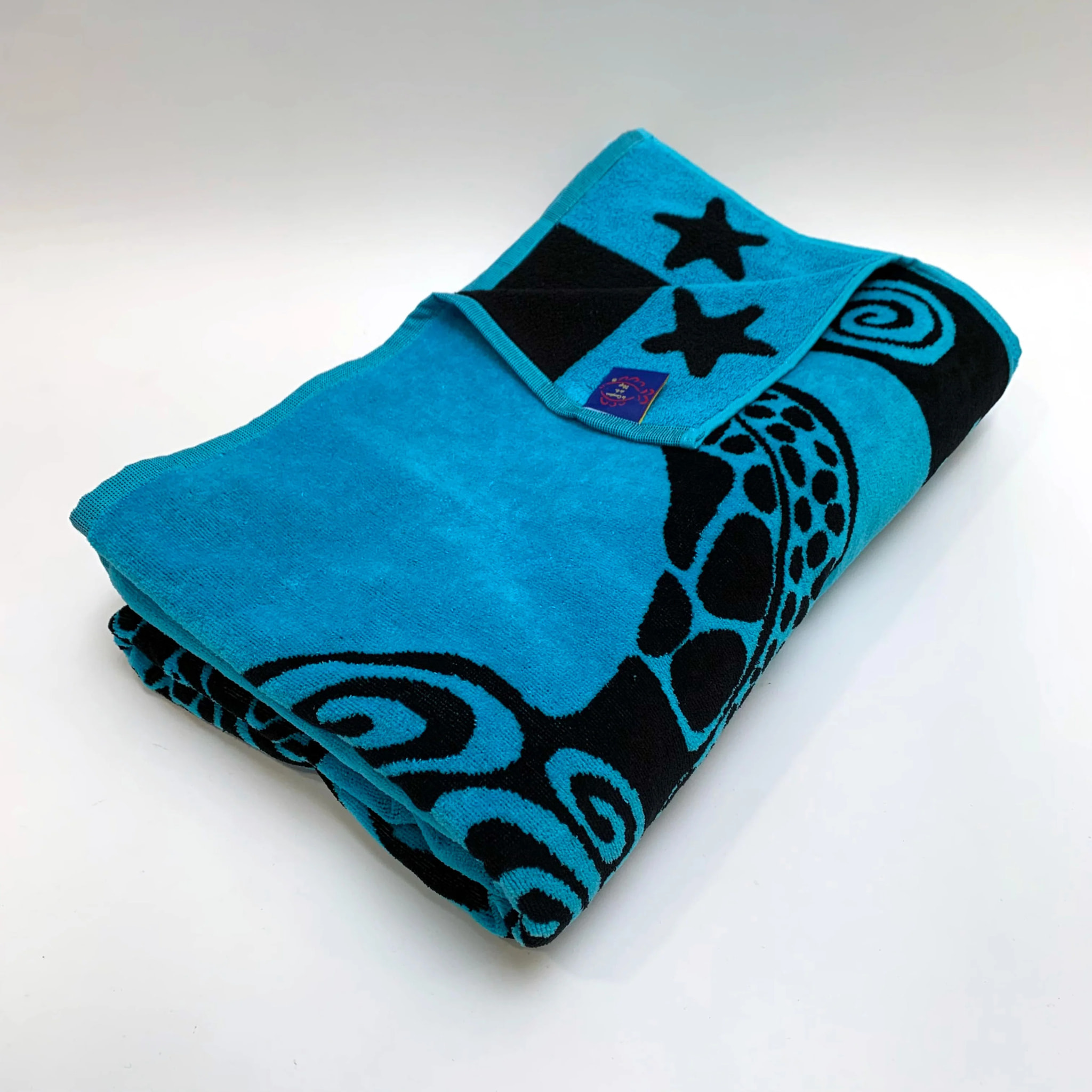 Serviette de plage éponge velours Jacquard - Turquoise Turtle - 100x175cm - 470g/m²