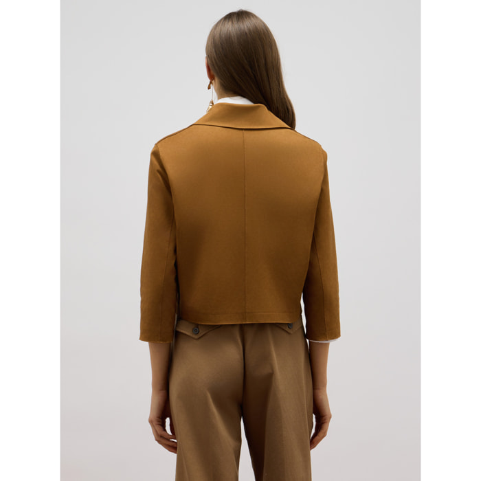Oltre - Chaqueta boxy con broche joya - Marrón