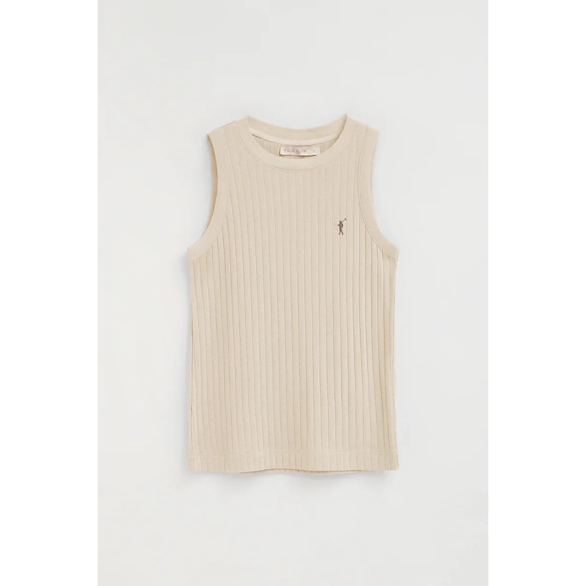 Camiseta sin mangas beige de canalé con corte slim y bordado Rigby Go