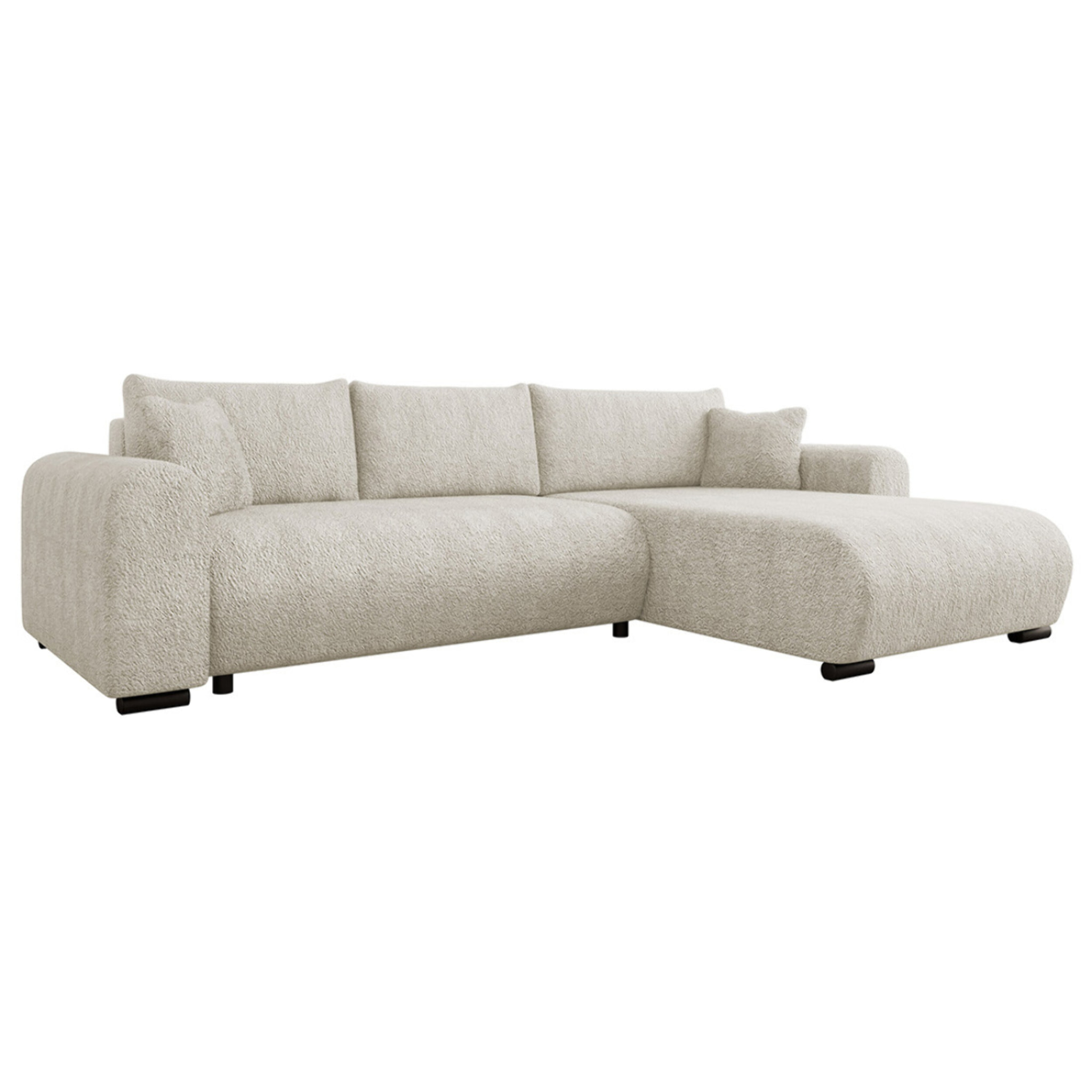 Rosalie - Canapé d'angle réversible 4 places convertible avec coffre en tissu bouclette - Beige