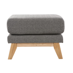 Pouf repose-pieds déhoussable scandinave en tissu gris clair et bois clair OSLO