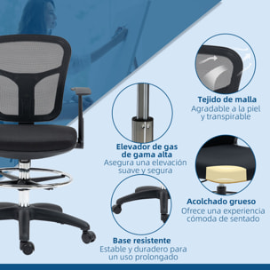 Silla de Dibujo Ergonómica de Malla Silla de Escritorio Giratoria con Reposabrazos Anillo de Reposapiés Ajustable y Altura del Asiento para Salón Oficina 59x59x95-115 cm Negro