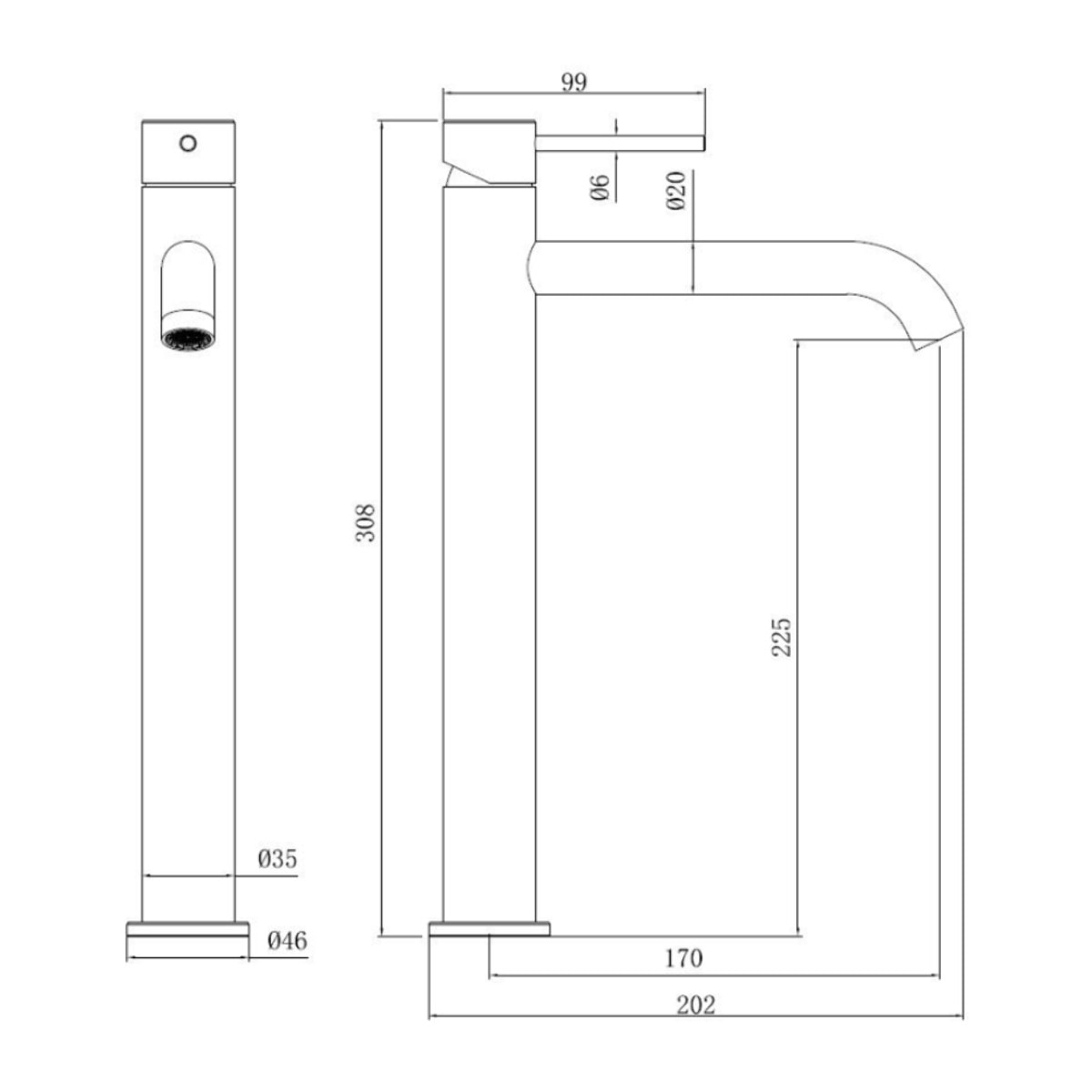 Aurum mitigeur lavabo haut 30,8 cm en acier inoxydable, à levier, sans vidage, chrome brillant (SATBAUR285CR)