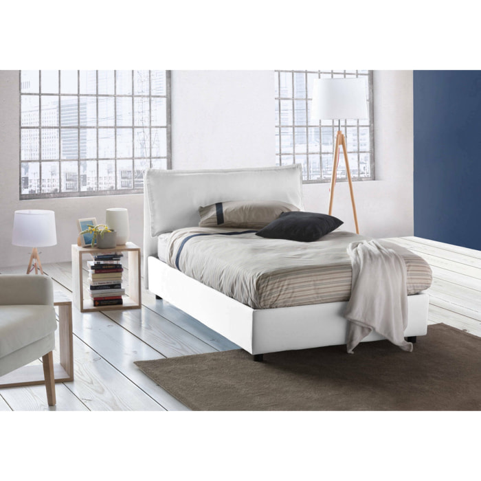 Letto piazza e mezza Abbygale, Letto contenitore con rivestimento in tessuto, 100% Made in Italy, Apertura frontale, con materasso Cm 120x200 incluso, Bianco