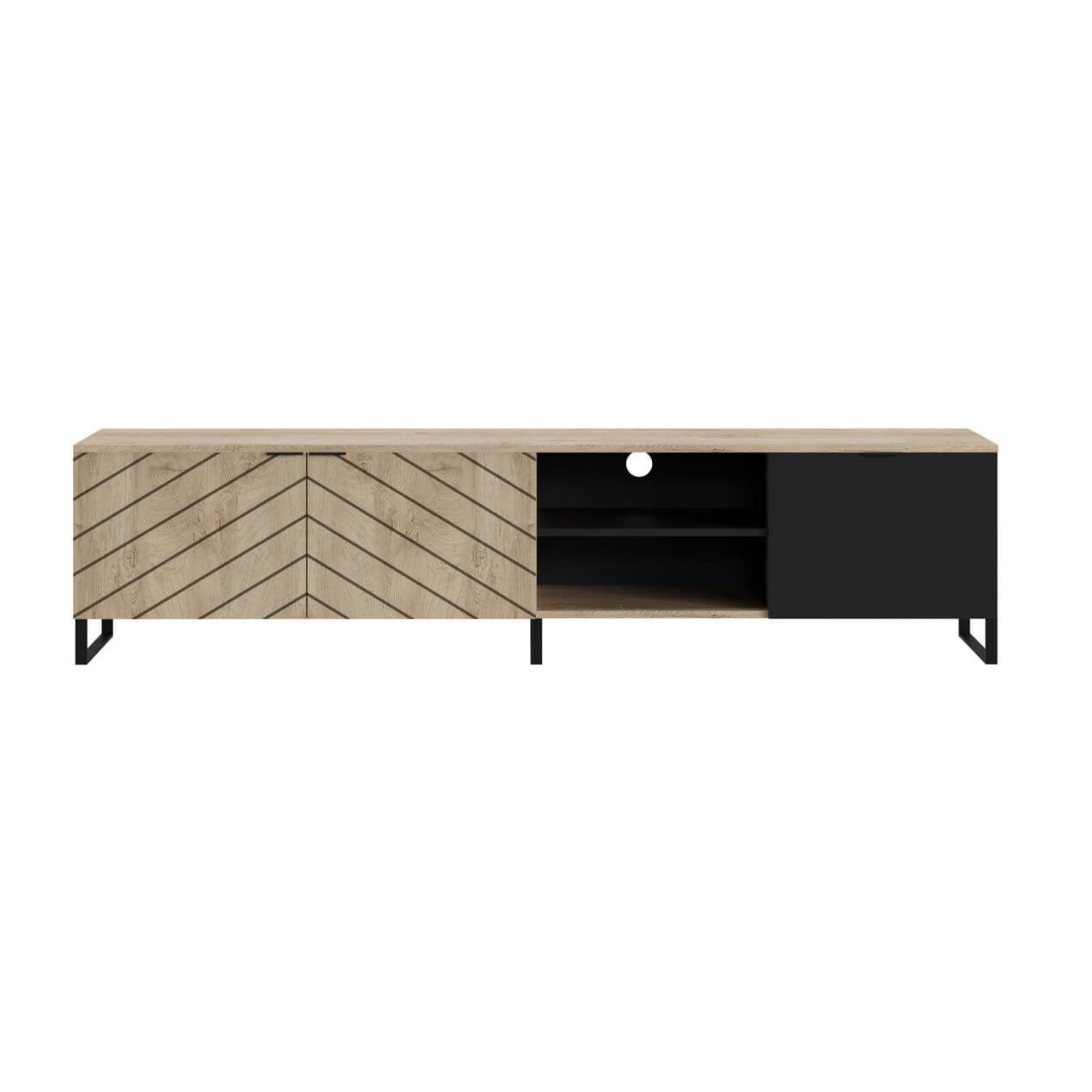 Auxane - meuble TV - bois et noir - 200 cm - style contemporain - Bois / Noir