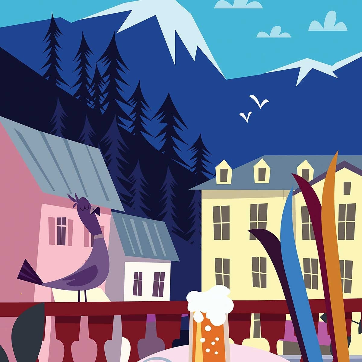 Affiche Chamonix Mont Blanc Affiche + cadre en bois - Chêne