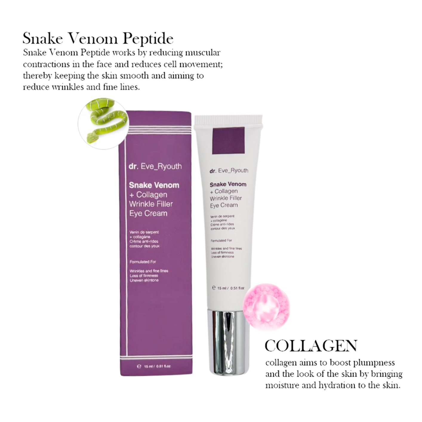 Crema para ojos con veneno de serpiente y colágeno para rellenar arrugas