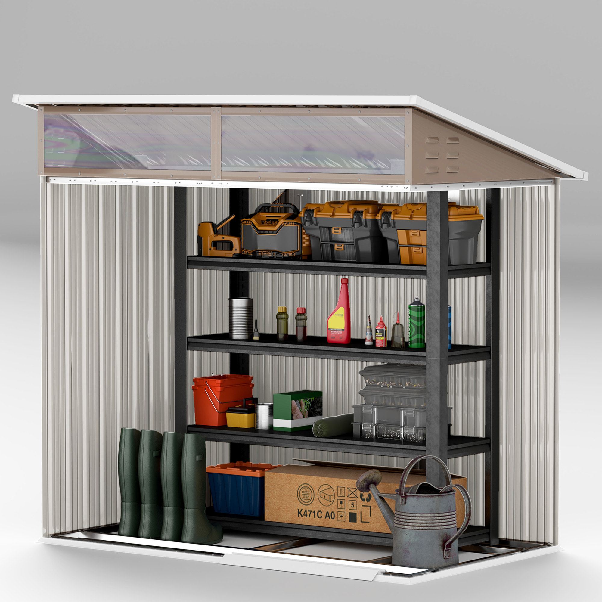 Caseta de Jardín Exterior 1,9m² 195x122x182 cm Cobertizo de Jardín Exterior con Base Refuerzo (Suelo NO Incluido) Puerta Corredera Ventanas Cobertizo para Terraza Patio Marrón