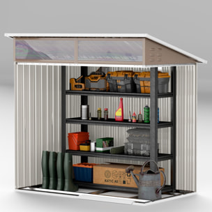 Caseta de Jardín Exterior 1,9m² 195x122x182 cm Cobertizo de Jardín Exterior con Base Refuerzo (Suelo NO Incluido) Puerta Corredera Ventanas Cobertizo para Terraza Patio Marrón