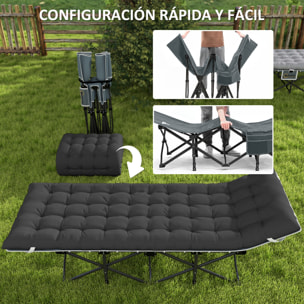 Cama Plegable Camping Cama de Acampada Portátil Tumbona de Camping con Reposacabezas Colchón Extraíble y Bolsa de Transporte Carga 150 kg para Playa Senderismo 196x68x37 cm Negro