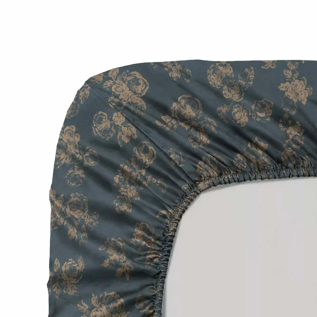 Drap housse b35 satin de coton 115 g/m² imprimé orange vert Roses d'automne vert anglais
